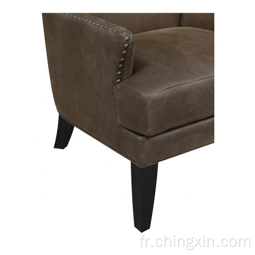 Chaise d&#39;accent armé brune en PU avec tête de clou